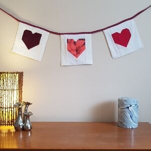 Queen Of Hearts Boho Home Decor Banner 3 Heart Quilted Patchwork Handmade